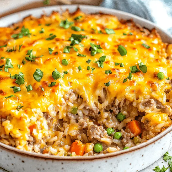 Cheesy Hamburger Rice Casserole Recipe - sandyrecipes.com