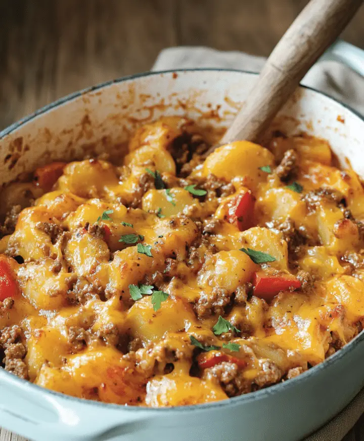 Cheesy Ground Beef And Potatoes Recipe - sandyrecipes.com