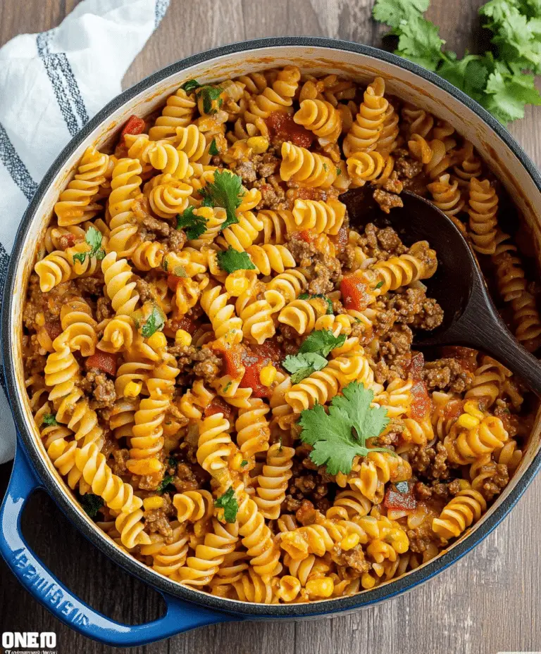 One Pot Beef Taco Pasta Recipe - sandyrecipes.com